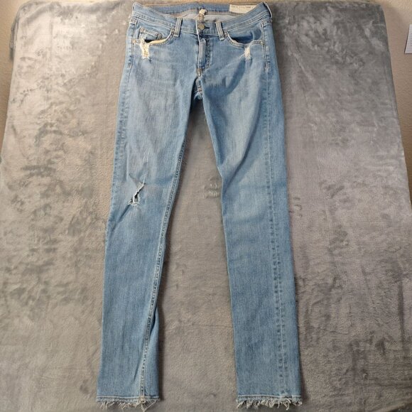 Rag & Bone Womens Skinny Jeans 27 Blue Distressed Raw Hem Denim Casual - Picture 1 of 12